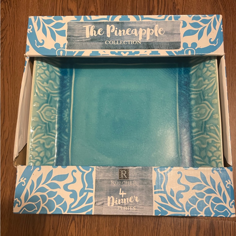 Roscher PINEAPPLE TURQUOISE plates NWT